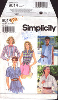 Simplicity 9014 Set of Button Front Shirts with Sleeve Length and Optional Contrast Collar, Uncut, Factory Folded, Sewing Pattern Size 12-16