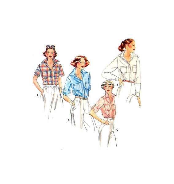 Butterick 5859 Semi Fitted Shirt with Pointed Collar and Sleeve Length Variations, Uncut, Factory Folded, Sewing Pattern Size 16
