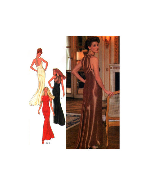 Style 2358 Halter Neck Evening, Cocktail Dress with Train and Decorative Back Straps, Uncut, Factory Folded, Sewing Pattern Size 6-16