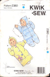 Kwik Sew 2380 Lined Baby Buntings with Raglan Sleeves, Hood and Fold Over Mittens, Uncut, Factory Folded, Sewing Pattern Multi Size XS-L