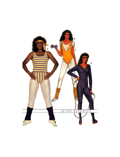 Butterick 6319 Jayne Kennedy Activewear: Long Sleeve Bodysuit, Tops and Bottoms with Variations, U/C, F/F, Sewing Pattern Size 12-14