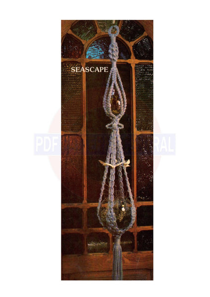 Vintage 70s Macrame Seascape Plant Hanger Pattern Instant Download PDF 2 + 3 pages