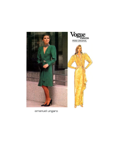 Vogue Paris Original 1403 Emanuel Ungaro Fitted,  Wrap Evening Dress in Two Lengths, Uncut, Factory Folded, Sewing Pattern Size 10