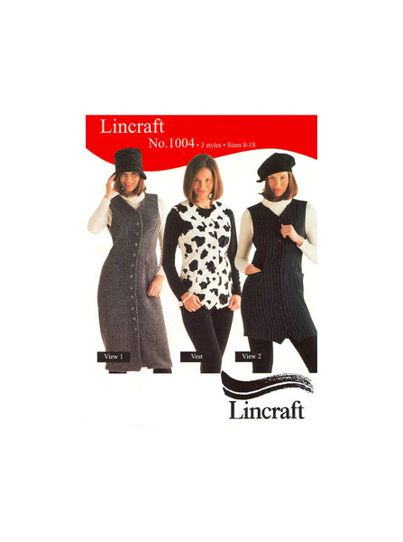 Lincraft 1004 Fitted, Button Front Pinafore in Two Lengths and Waistcoat/Vest, Uncut, Factory Folded, Sewing Pattern Multi Size 8-18