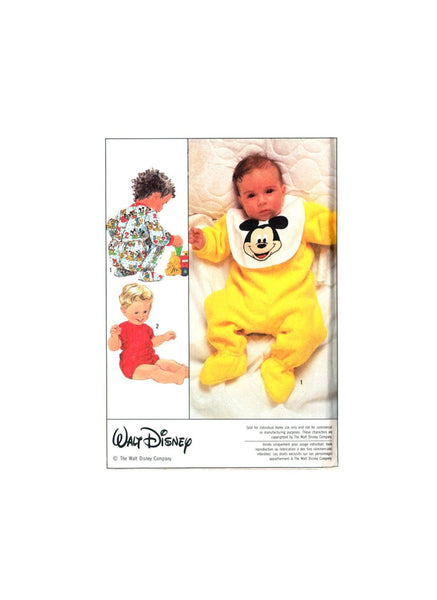 Simplicity 8264 Mickey Mouse Licensed Transfer Bib & Babies' Footed or Short Sleeper, Uncut, Factory Folded Sewing Pattern Size 6 Mths