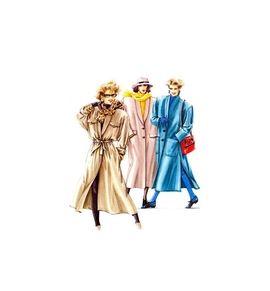 Neue Mode 20640 Coat with Tie Belt, Back Tab or Back Gathers & Pocket Variations, Uncut, Factory Folded Sewing Pattern Multi Size 8-22