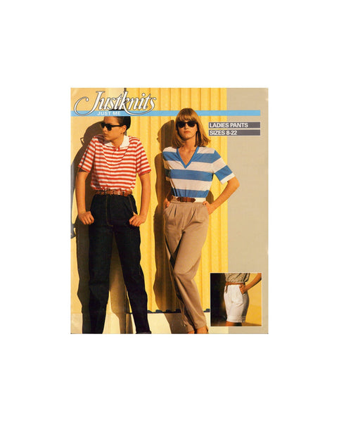 Justknits Ladies Straight Leg Pants, Jeans with Front Zipper or Walk Shorts, Uncut, Factory Folded, Sewing Pattern Multi Plus Size 8-22