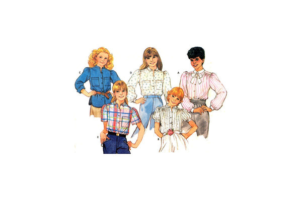 Butterick 6329 Girls' Loose Fitting Blouse with Collar and Sleeve Length Variations, Uncut, Factory Folded Sewing Pattern Size 12-14