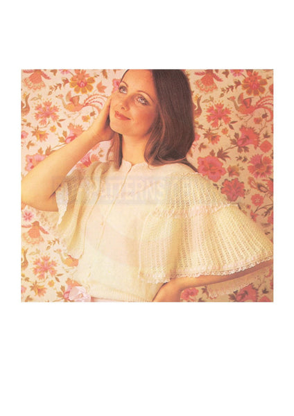 Vintage 70s Romantic Knitted Bed Jacket Pattern Bust Size 34-40 Instant Download PDF 2 pages
