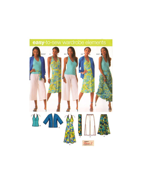 Simplicity 4193 Summer Wardrobe: Kimono Jacket, Skirt, Sash, Gaucho Pants, Dress and Top, Uncut, Factory Folded Sewing Pattern Size 10-18