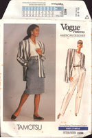 Vogue American Designer 2299 Tamotsu Below Hip Jacket and High Waist Tapered Pants or Straight Skirt Sewing Pattern Size 6-10