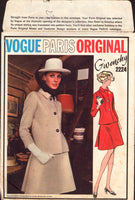 Vogue Paris Original 2224 Givenchy Semi-Fitted Jacket with 3/4 Sleeves, Darted, Rolled Collar and A-Line Skirt, Sewing Pattern Size 14