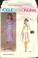 Vogue Paris Original 1421 Molyneux Semi-Fitted Dress with Princess Seams, Inverted Pleats, Pointed Collar Sewing Pattern Size 10