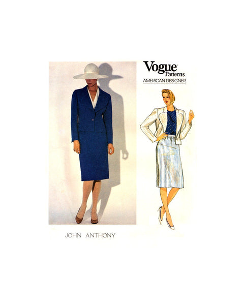 Vogue American Designer 1159 John Anthony Lined Jacket with Large Lapels and Straight Skirt, Uncut, F/Folded, Sewing Pattern Size 10