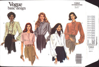 Vogue Basic Design 1042 Loose Fitting Blouses with Shaped Hemline and Long or Short Sleeves, U/C, F/Folded, Sewing Pattern Size 6-10