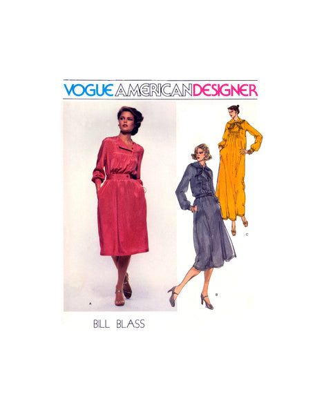 Vogue American Designer 1718 Bill Blass Loose Fitting Dress in Two Lengths with Scarf, Uncut, Factory Folded, Sewing Pattern Size 10