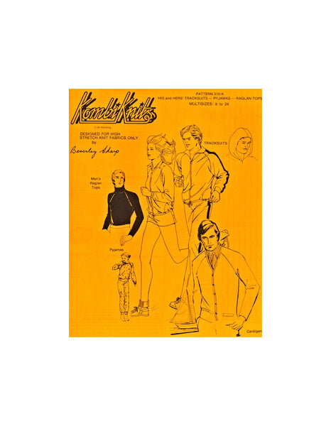 70s His & Hers Tracksuits, Pyjamas, Raglan Top or Cardigan, Kombiknits 310A, Multi-Sized 8-24, Vintage Sewing Pattern Reproduction