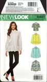 New Look 0600  Button Front Blouse with Peplum and Sleeve Length Variations, Uncut, Factory Folded Sewing Pattern Multi Plus Size 10-22