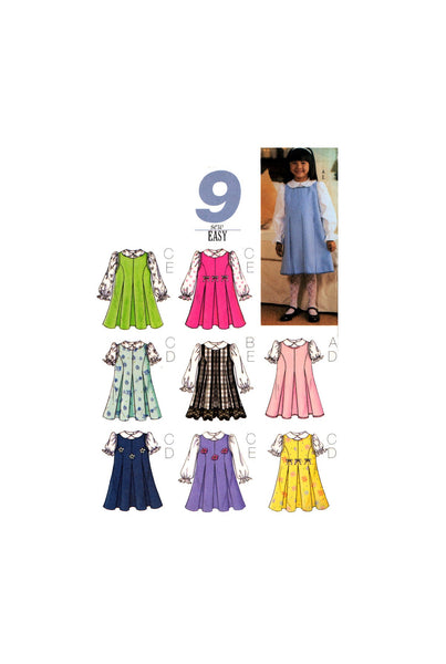 Butterick 3666 Toddlers' A-line, Princess Seam Jumper and Blouse with Long or Short Sleeves, Uncut, F/Folded, Sewing Pattern Size 1-3