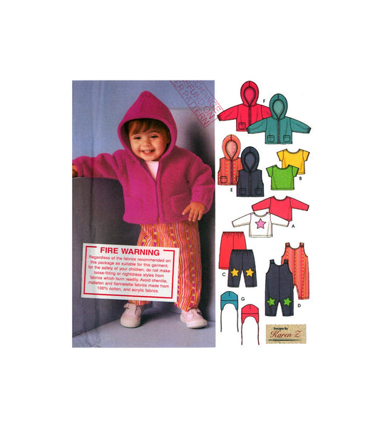 Simplicity 5316 Babies' Overalls, Jacket or Vest with Optional Hood, Knit Top and Hat, Uncut, Factory Folded, Sewing Pattern Size XXS-L