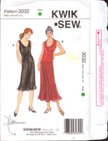 Kwik Sew 3032 Pullover Knit Tops with Neckline Variations & Flounced Skirt in Two Lengths, U/C, F/Folded, Sewing Pattern Multi Size XS-XL