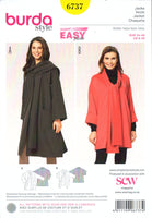 Burda 6737 Oversized Winter Jacket in Two Lengths with Attached Scarf, Uncut, Factory Folded Sewing Pattern Multi Size 8-20