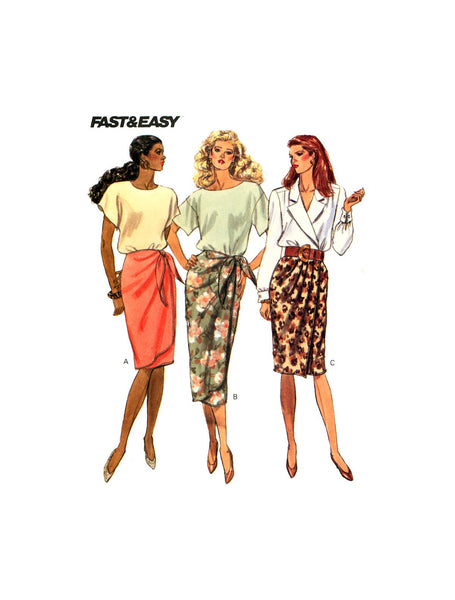 Butterick 4745 Wrap Skirt in Two Lengths with Tie Ends or Waistband Hook/Eye Closure, Uncut, Factory Folded, Sewing Pattern Size 12-14-16