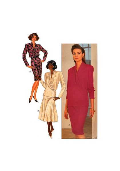 Butterick 4365 Wrap Top with Raised Neckline & Fitted, Straight or Semi-Fitted Flared Skirt, U/C, Factory Folded, Sewing Pattern Size 14-18