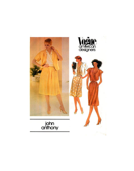 Vogue American Designer 2714 John Anthony Short Sleeve Jacket, Wrap Blouse and Skirt, Uncut, Factory Folded, Sewing Pattern Size 12