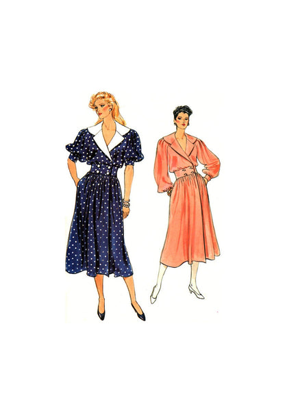Vogue 9009 Blouson Bodice Wrap Dress with Slightly Flared Skirt and Long or Short Sleeves, Uncut, Factory Folded, Sewing Pattern Size 8