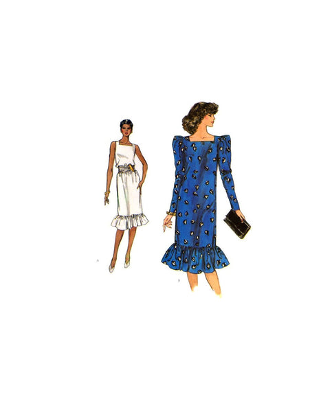 Vogue 8261 Loose Fitting, Straight Dress with Ruffled Hem with or without Sleeves, Uncut, Factory Folded, Sewing Pattern Size 6-10