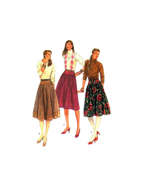 McCall's 7635 Flared Skirt in Three Lengths with Faced Yokes and Buttoned Waistband, Uncut, Factory Folded, Sewing Pattern Size 12