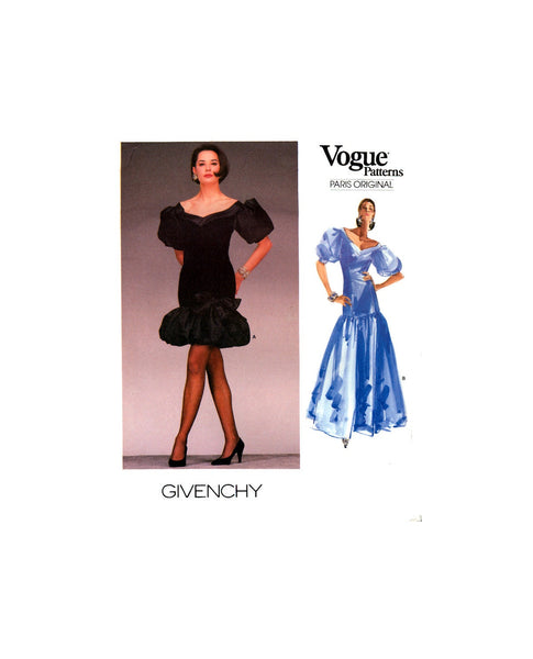 Vogue Paris Original 1993 Givenchy Evening, Formal, Prom Dress in with Flared or Straight Skirt in Two Lengths, Sewing Pattern Size 10