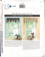 Vogue 1729 Mario Buatta Four Different Window Treatments plus Drapes, Uncut, Factory Folded Sewing Pattern One Size