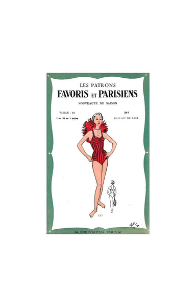 50s Pinup One Piece Swimsuit, Maillot de Bain, Size 44 (42-46), Les Patrons Favoris et Parisiens Vintage Sewing Pattern Reproduction