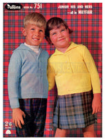 Patons 751 - 60s Knitting Patterns for Boys' and Girls' Jumpers and a Cardigan Instant Download PDF 20 pages