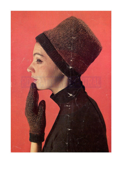 1960s Knitted Hat and Mittens Instant Download PDF 3 pages