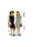 40s Wartime, Front Buttoned, Pleated Skirt One Piece Dress with Three Sleeve Lengths, Bust 30" McCall's 4454, Sewing Pattern Reproduction