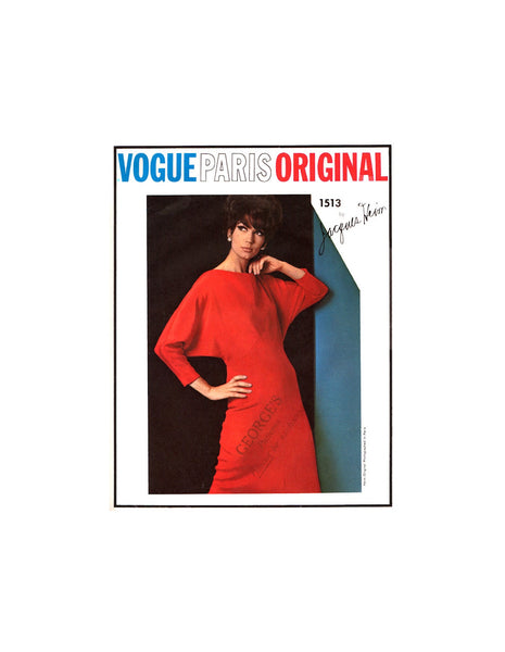 60s Slightly Fitted Dolman Sleeve Dress by Jacques Heim, Bust 32 Waist 25 Hip 34, Vogue Paris Original 1513 Sewing Pattern Reproduction