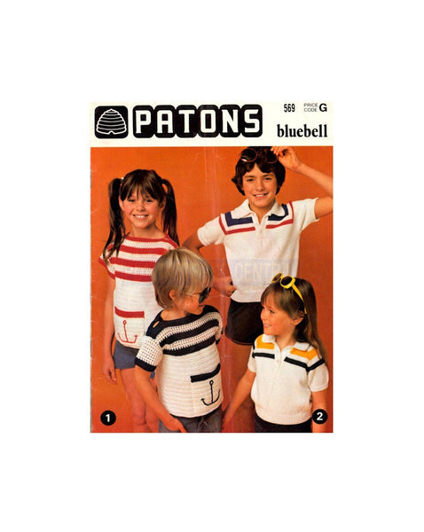 Patons 569 - Eight 70s Knitting Patterns for Children's Cardigans, Jumpers and More Download PDF 16 pages