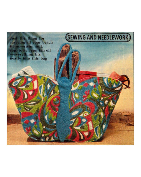 Vintage 70s Butterfly Beach Bag, Drafting & Sewing Instructions Instant Download PDF 1 page