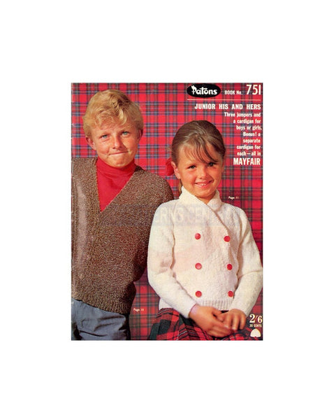 Patons 751 - 60s Knitting Patterns for Boys' and Girls' Jumpers and a Cardigan Instant Download PDF 20 pages