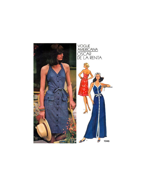 70s Halter Neck Sundress in Two Lengths, Bust 31.5" (80 cm) or 34" (87 cm), Vogue 1046, Vintage Sewing Pattern Reproduction