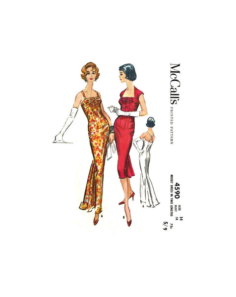 50s Fitted Evening Godet Dress in Two Lengths, Bust 34", McCall's 4590, Vintage Sewing Pattern Reproduction