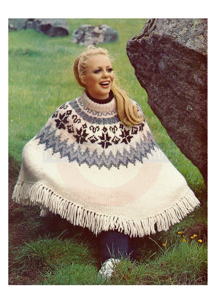 Vintage 1960s Pattern For Crocheted Icelandic Poncho "Hofn" Instant Download PDF 2.5 pages