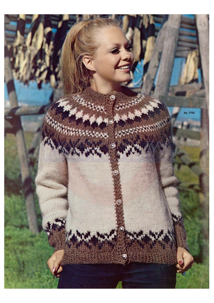 Vintage 1960s Pattern For Knitted Icelandic Cardigan "Arber" Bust Size 30"-40" Instant Download PDF 2 pages