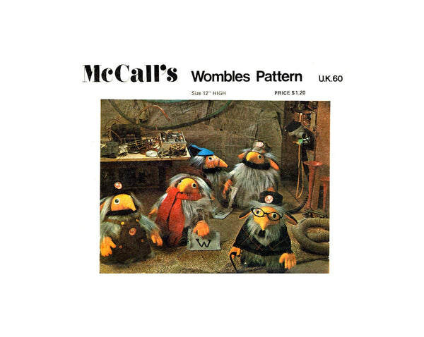 70s The Wombles: 12" High Soft Toy Body and Clothes from BBC series, McCall's UK60, Vintage Sewing Pattern Reproduction