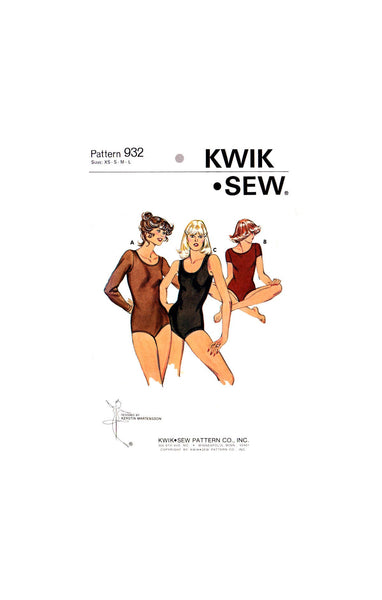 70s Leotards with Scoop Neckline and Sleeve Variations, Bust 31.5"- 41.5" (80-106 cm), Kwik Sew 932, Vintage Sewing Pattern Reproduction