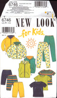 New Look 6746 Child's Hooded Jacket or Vest, Top, Pants and Shorts, Uncut, Factory Folded Sewing Pattern Multi Size 7-12