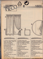 Burda 1600 Curtains, Tiebacks, Cushion and Tablecloth, Uncut, Factory Folded, Sewing Pattern